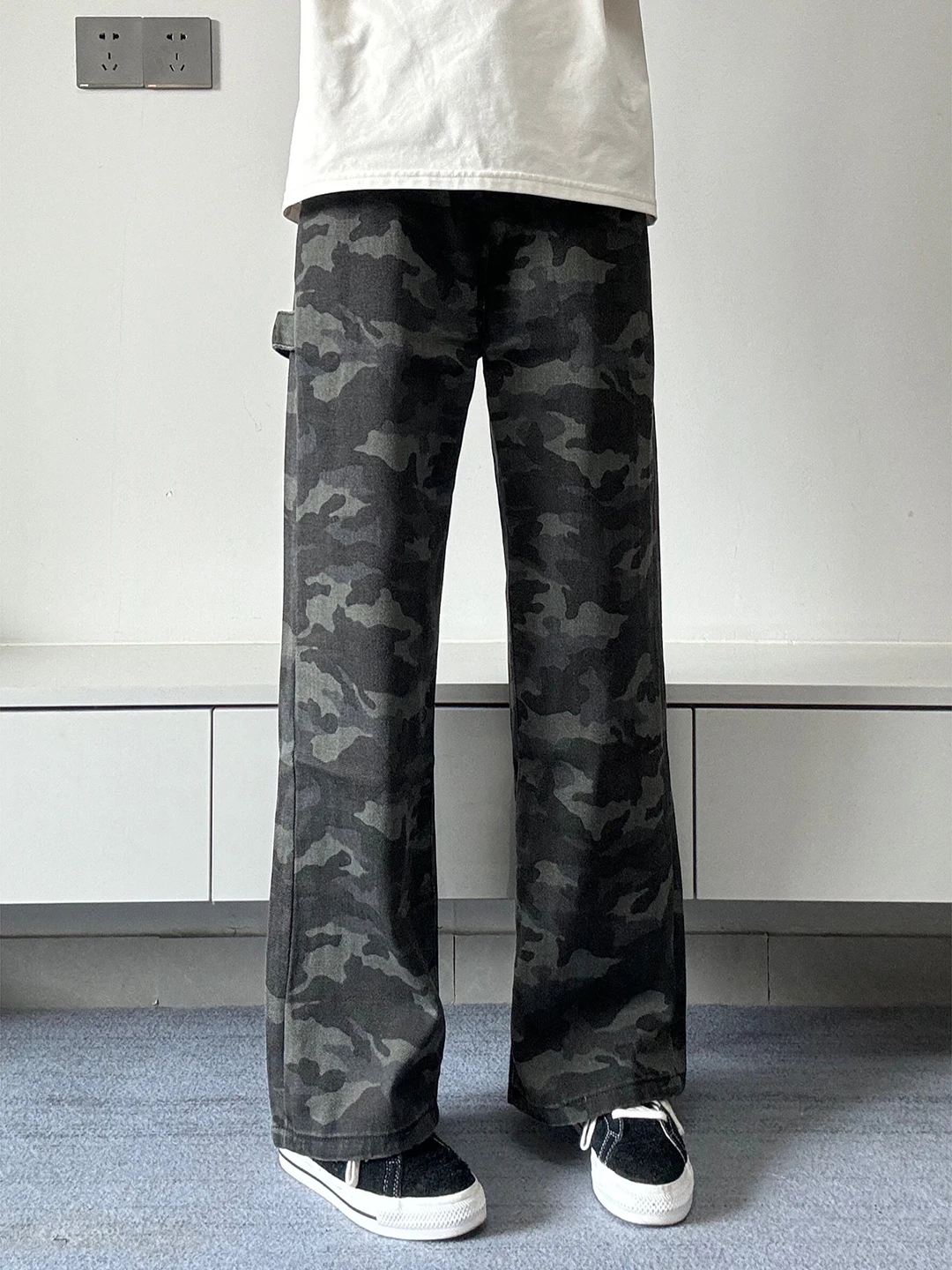 

American Sle Retro Camouflage Work Pants Men's Autumn High Street Versatile Straight Leg Micro Flared Jeans Casual Wear