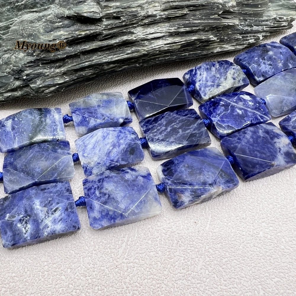 Faceted Rectangle Shape Natural Blue Sodalite Quartz Slice Pendant Beads For DIY Jewelry Making MY230586