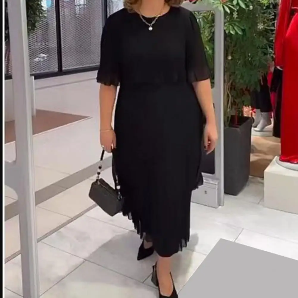 Sukienka z pół rękawem elegancka sukienka Plus Size Maxi z plisowanymi warstwami nieregularne brzegi dla kobiet oddychająca szyfonowe, letnie na