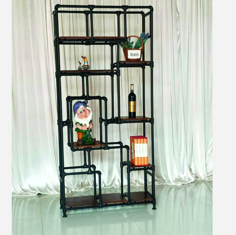 Modern Design Iron-Coated Wooden Shelf for Home Decor Glass-Metal Living Room Storage Rack Home Furniture