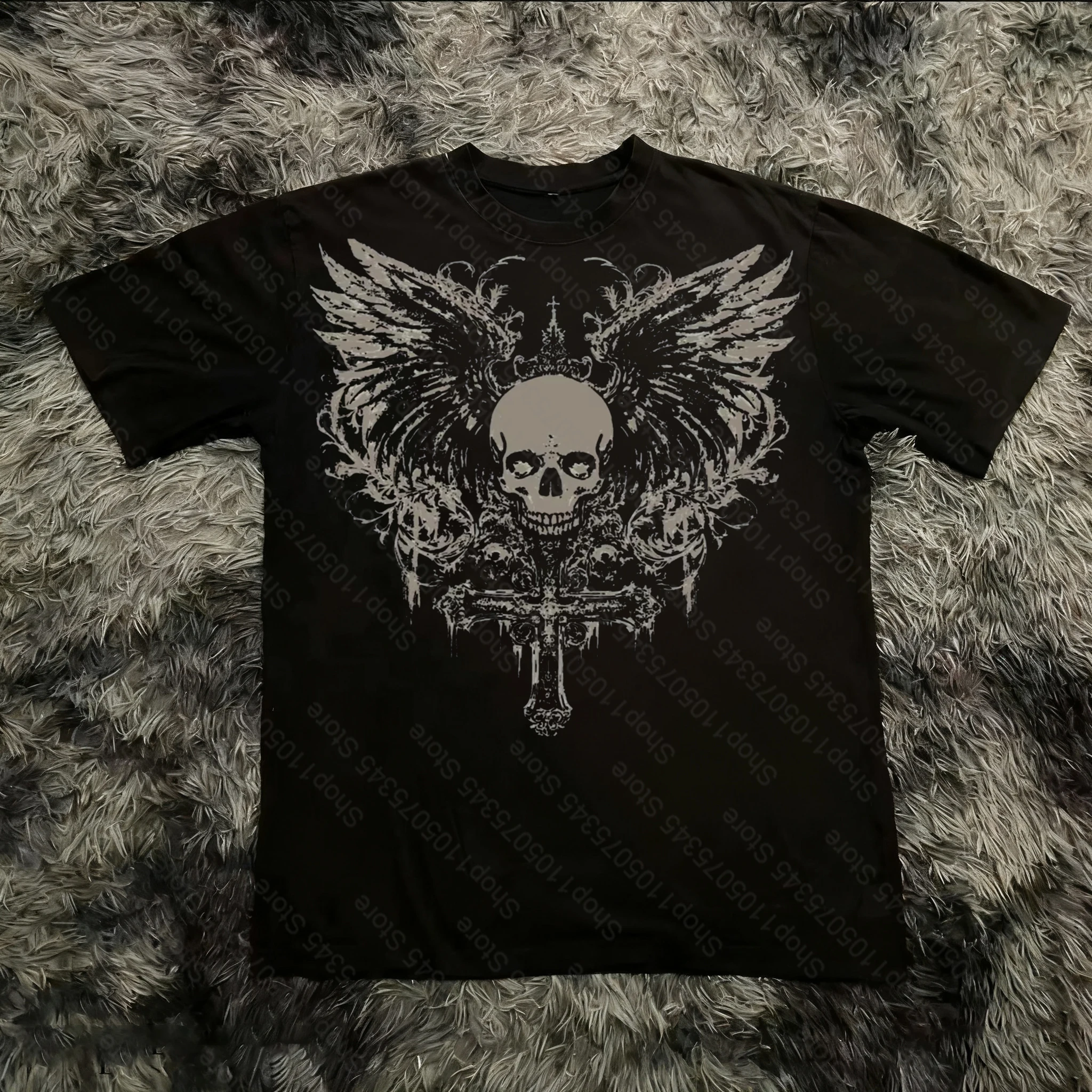 Retro Classic Gothic Style T-shirt Print Oversized Shirt High Street Shirts Gothic Round Neck Cotton Tops New Mens Women T Shirt image 5