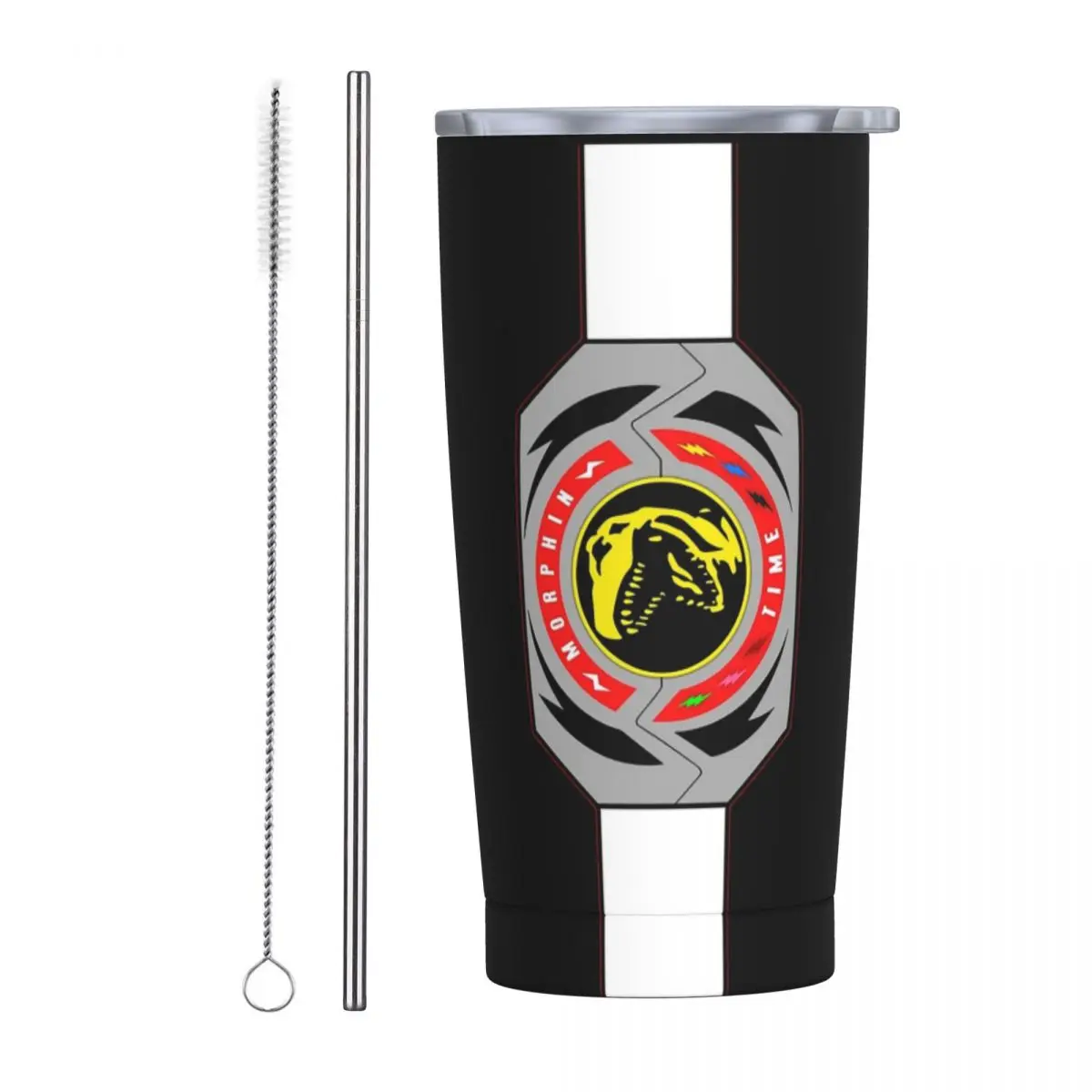 Red Ranger Morphin Coin Stainless Steel Tumbler Vacuum Insulated Mugs Thermal Cold Bottle Straws With Lid 20oz