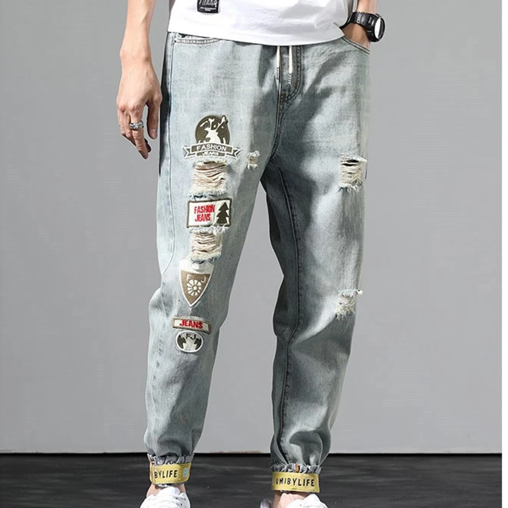 Men Jeans Versatile 1 Pc 50%Polyester+50%Cotton Blue Broken Casual Fashion For All Seasons Korean Loose Fashion