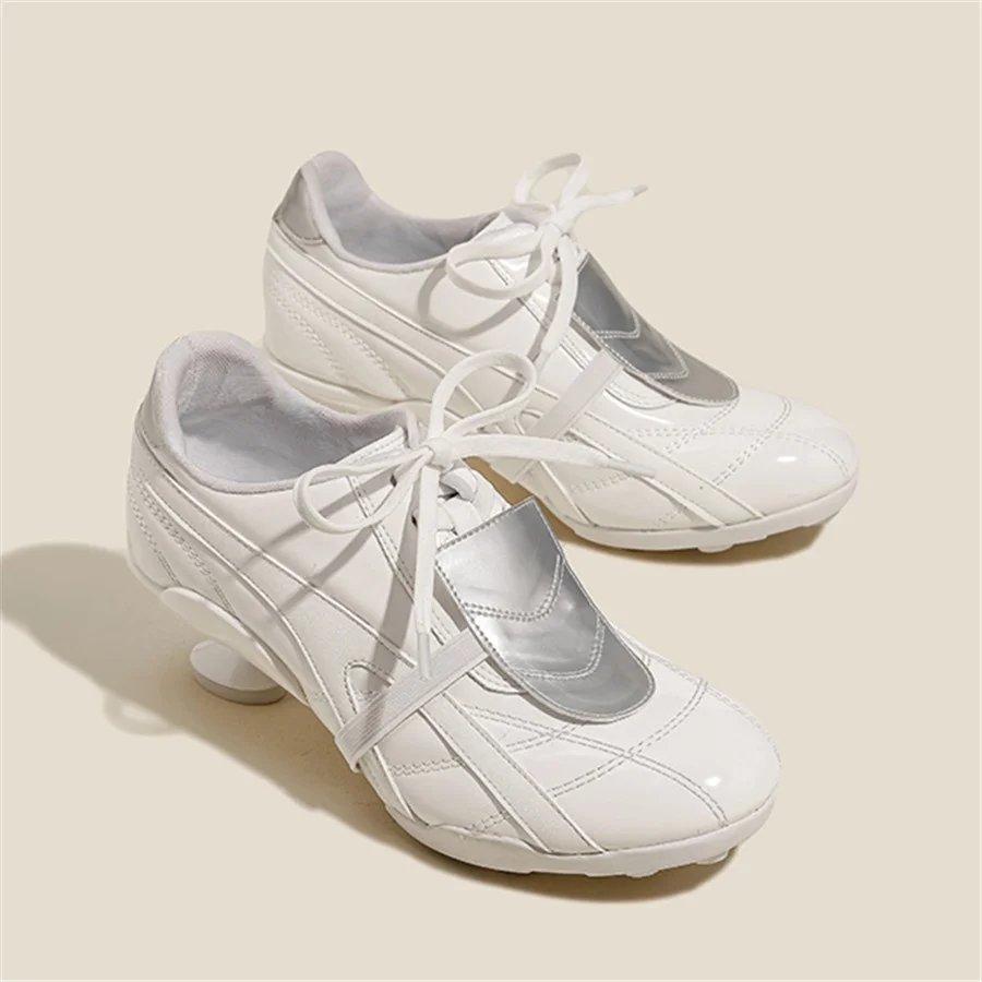 2025 New Women High Heels White Ballet Shoes Runway Women Lace-up Sports Shoes Casual Dress Pumps Strange Heel Sneakers