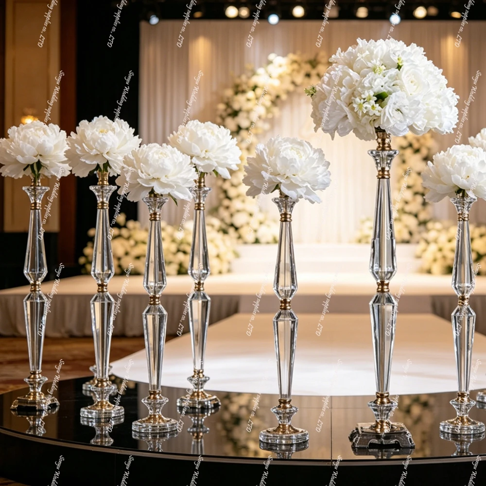 6/10pcs 50-100cm )Good Quality Hotel Home Table Decoration Flower Stand Gold Crystal Acrylic Wedding Centerpiece