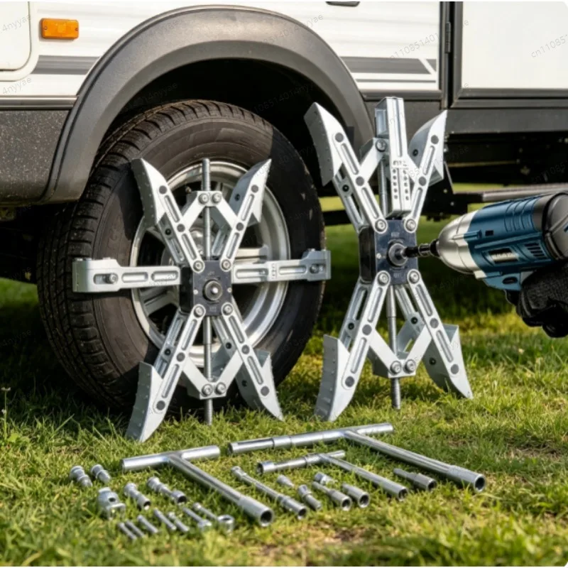 Camper Wheel Chock Stabilizer RV Wheel Stabilizer Heavy Duty X-Shaped for Travel Trailer Tandem Axle