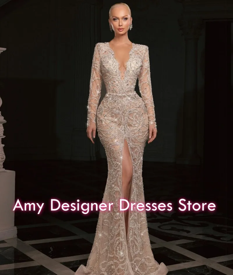 Women Generous Evening Dresses 2026 Mermaid Split Sequined Beaded Wedding Party Dress Graceful Dinner Gowns Females Customized