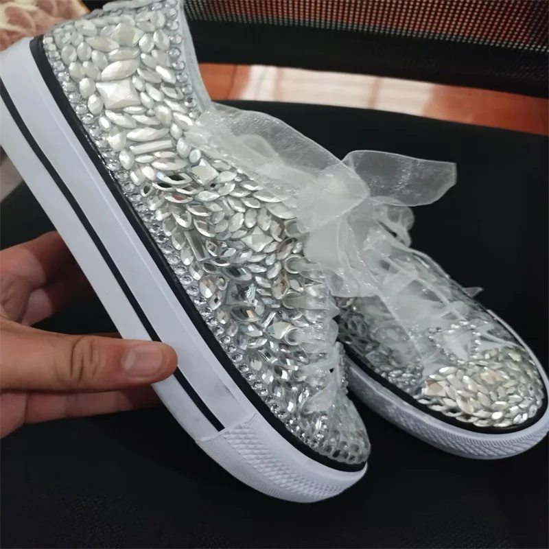 Strass Klassieke Handgemaakte Op Maat Gemaakte Canvas Schoenen Met Veters Allemaal Low-Top Casual Schoenen Voor Heren En Dames Plus Maat 35-46