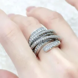 Vintage Winding Promise Ring Simulated Diamond 925 Sterling Silver Engagement Wedding Multi-storey Band Rings for Women Jewelry