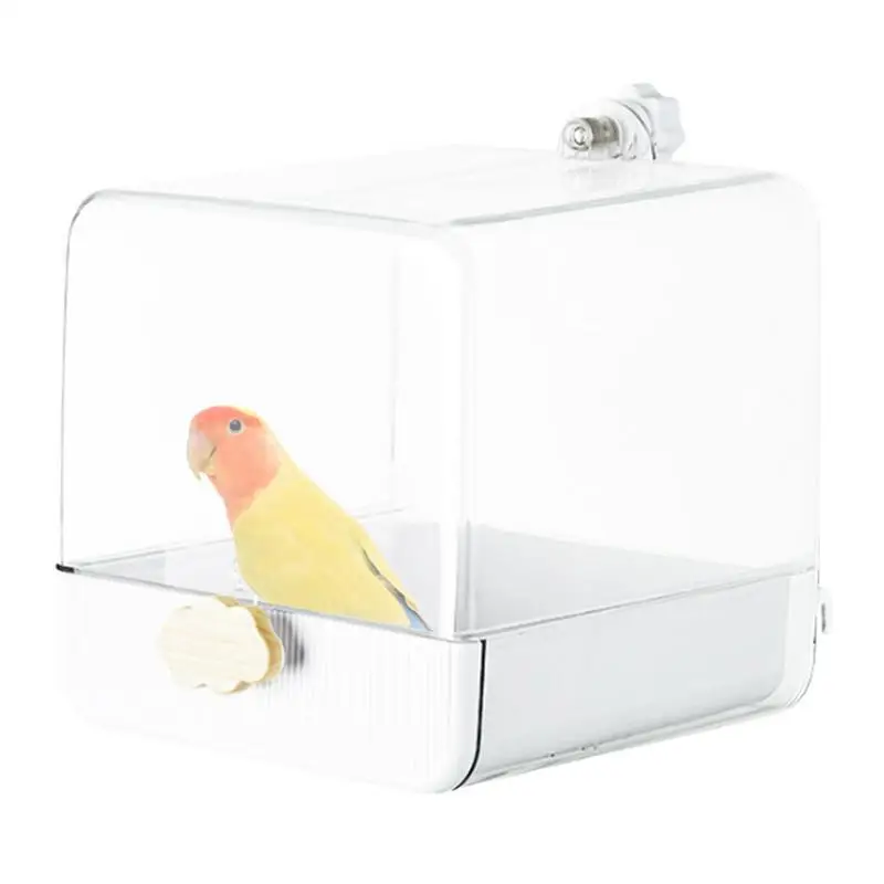 

Pet Bird Bath Clear Parrot Bathtub For Birds Bird Cage Accessories With Hooks And Bottom Drawer Indoor Bird Bath For Small Bird