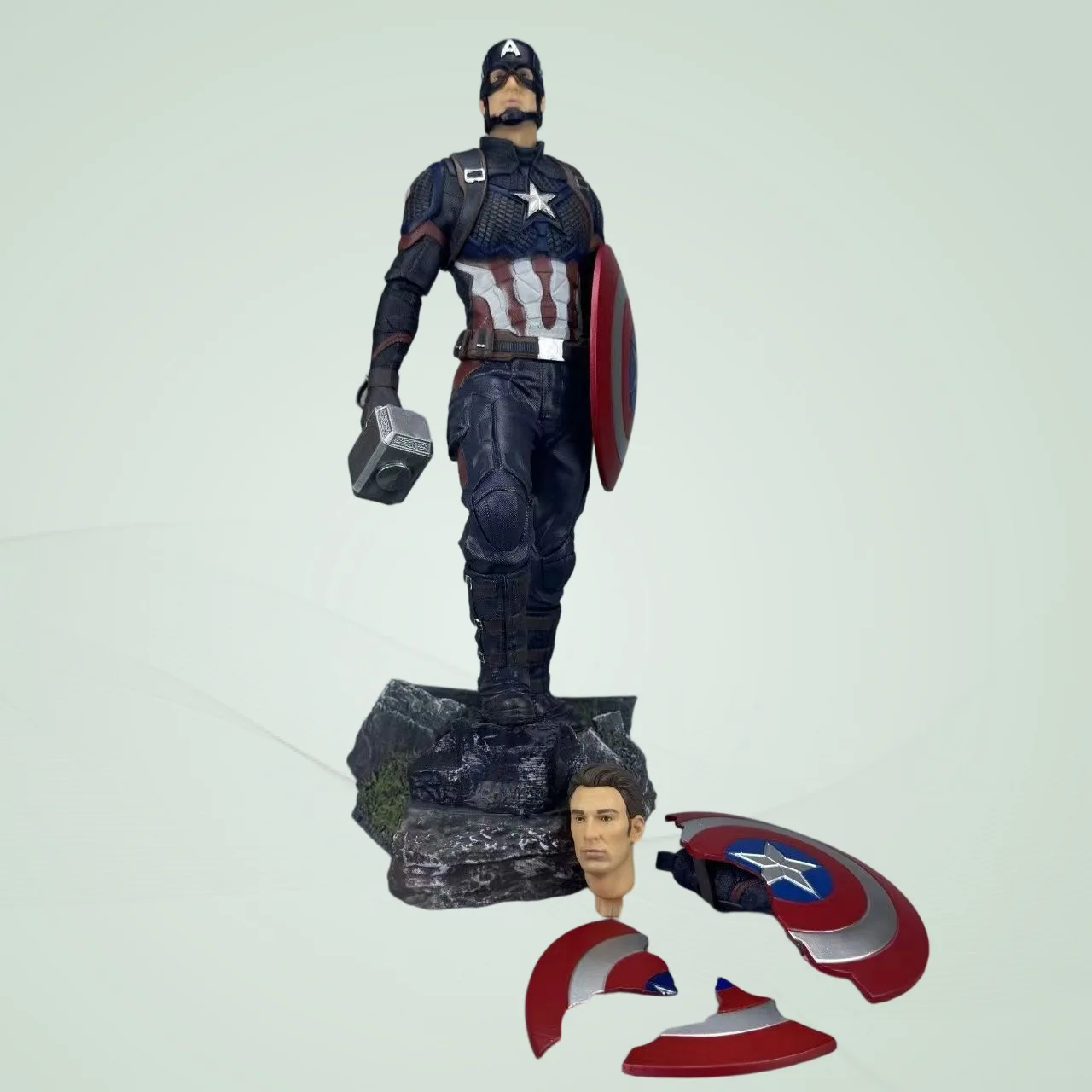 

Marvel Captain America Action Figure Double Head Sculpt Pvc Statue 40Cm Avengers Movie Collectible Model For Desktop Decoration