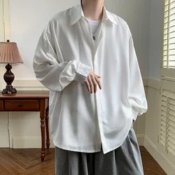 2025 Spring Summer Men White Vintage Shirts Mens Harajuku Fashion Oversized Shirt Male Black Casual Streetwear Blouses 5XL