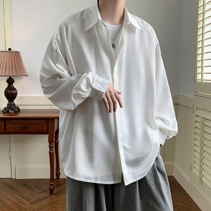Męskie białe koszule vintage na wiosnę i lato 2025, męskie koszule oversize w stylu Harajuku, czarne męskie koszule codzienne streetwear, bluzki 5XL