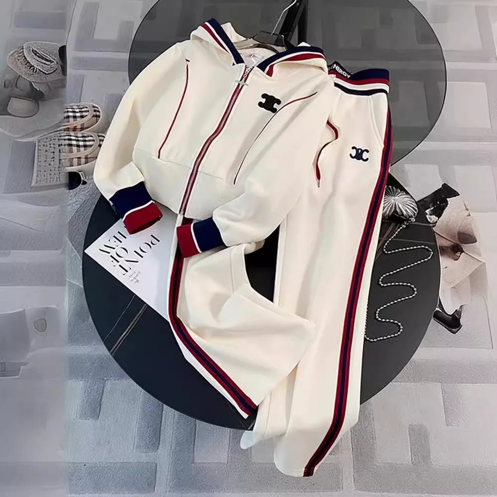 High End Leisure Sports Suit for Women's Spring 2025 New Fashionable Hooded Sweatshirt Straight Leg Pants Two-piece Setpant Sets