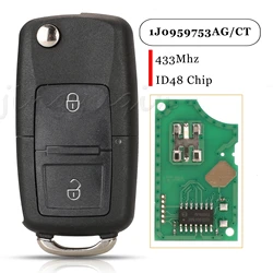 Jingyuqin dla VW Bora Golf Polo Passat Touran Seat Skoda zdalny kluczyk 433Mhz ID48 Chip Fccid:1J0959753CT/AG 1J0959753DJ