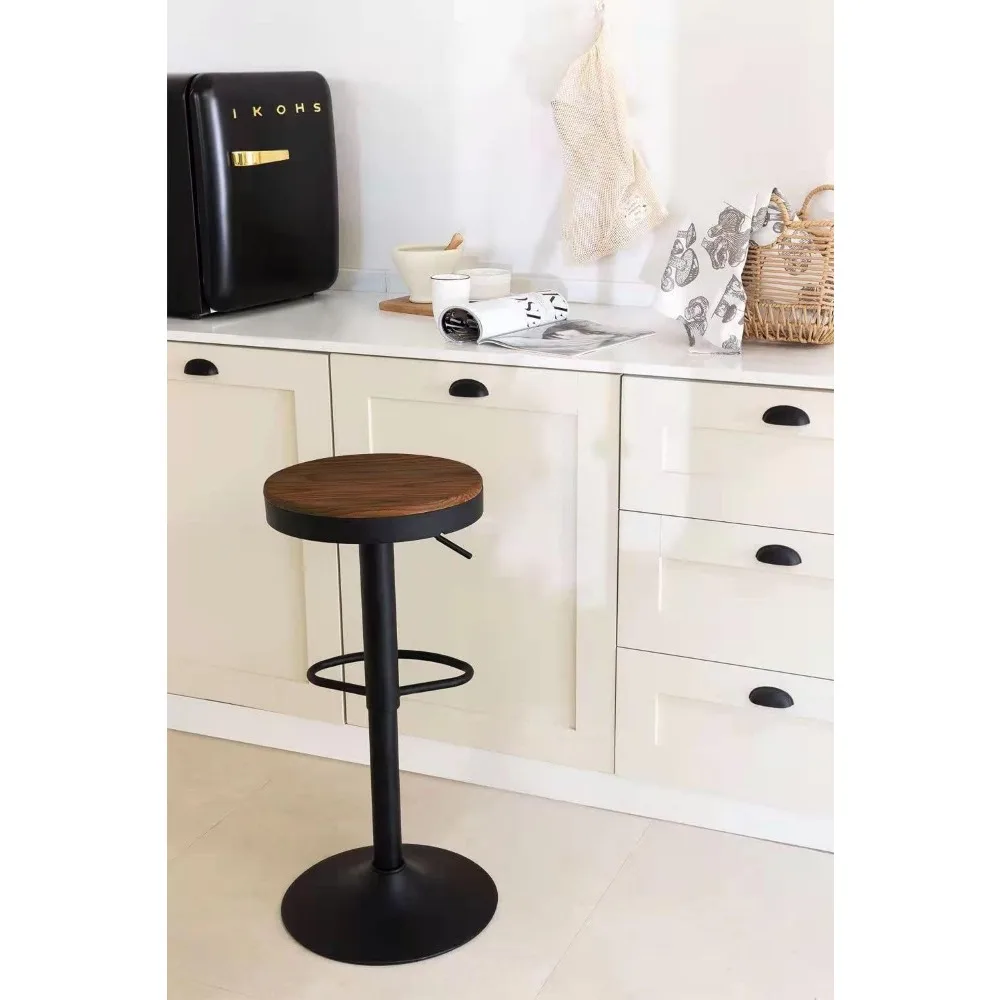 Rustic Counter Height Wooden Bar Stools, Adjustable Swivel with Footrest (Set of 2, Walnut) - view 2