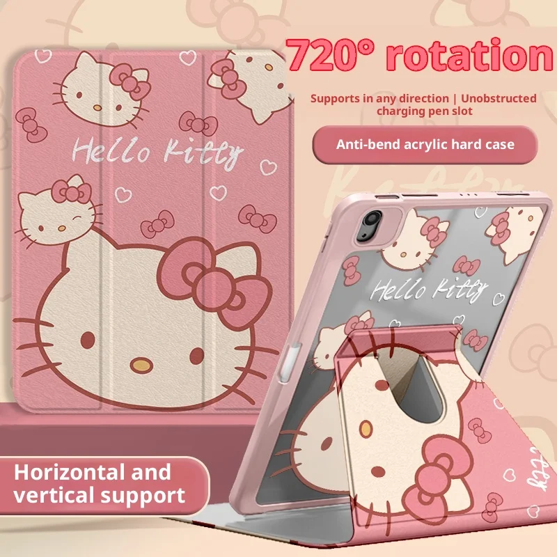 

MINISO Hello Kitty For iPad Case Ipad 8/9/10/11 A16 10.2in 11in Tablet Cover Air3 4 5 10.9in M2 M3 Pro4 5 6 M4 Protective Shell