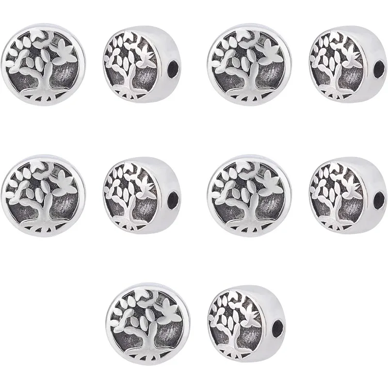 

10pcs 10mm Round with Tree of Life Metal Beads Stainless Steel Beads Round Beads Spacers Finding for DIY Bracelets Necklaces