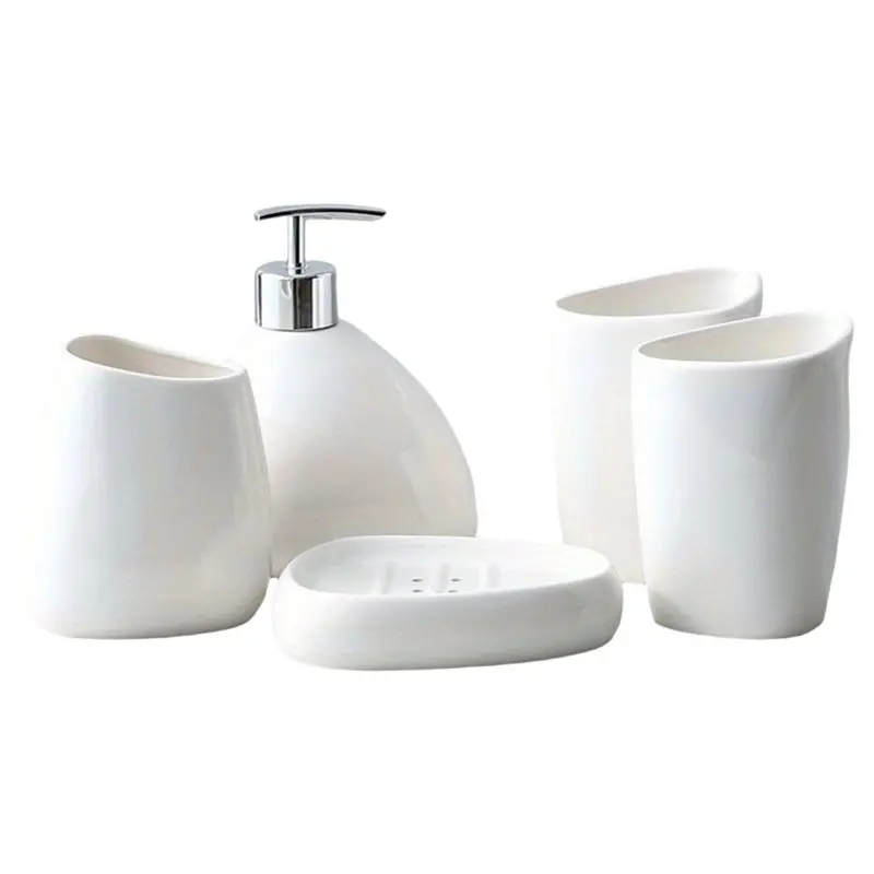 Accessory Set With Pump Dispenser Tumbler Toothbrush Holder And Soap Dish Bathroom Supplies