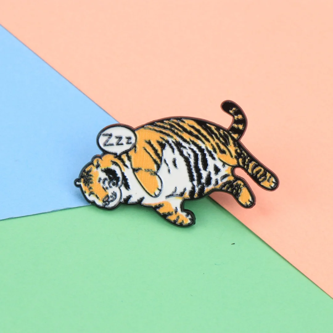 Cartoon Lazy Sleeping Tiger Enamel Lapel Pin, Funny Animal Brooch Badge for Backpack Clothing DIY Decor Accessories Wholesale view 6