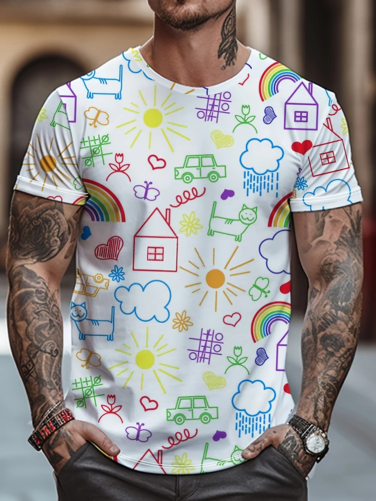 

Мужская модная рубашка с короткими рукавами с 3D цветным принтом, мужская повседневная футболка Urban Street для спорта на открытом воздухе, мужская футболка для фитнеса