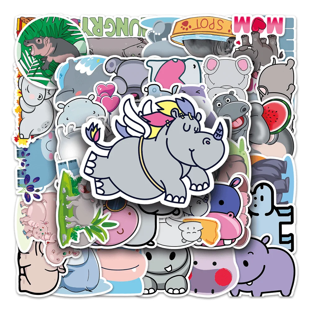 50pcs Cute Hippo Stickers Phone Ipad Suitcase Laptop Scrapbook Sticker DIY Vintage Journal Accessories Journaling Materials