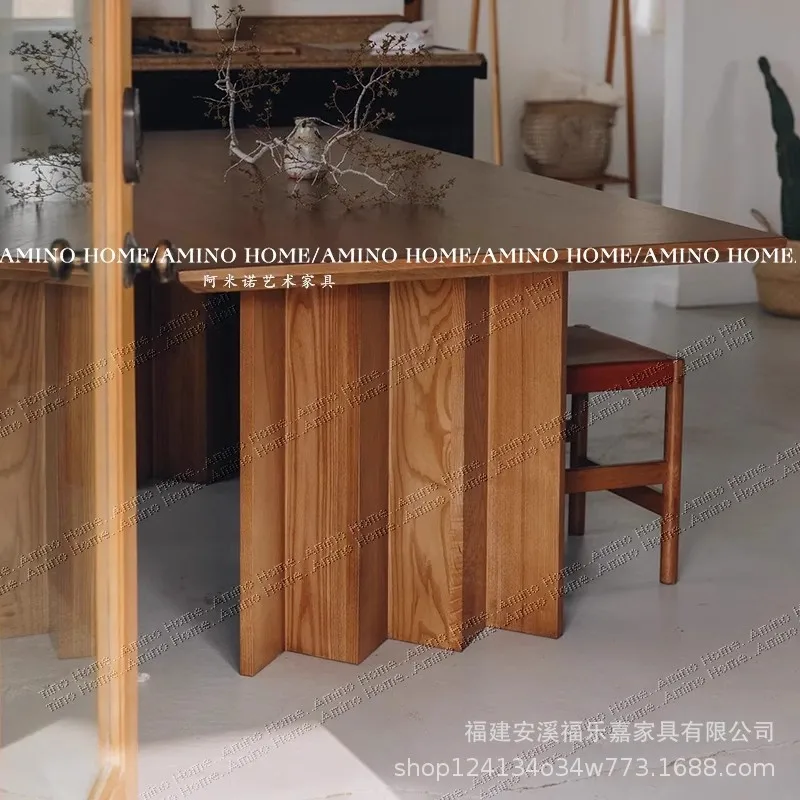 Wabi Sansan Solid Wood Rectangle Dining Table Medieval Designer Dining Room Work Conference High-end Dining