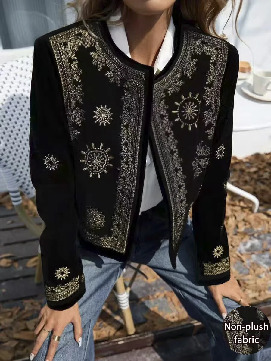 Women's Spring and Autumn Fashion Paisley Pattern Printed Casual Long Sleeve Jacket