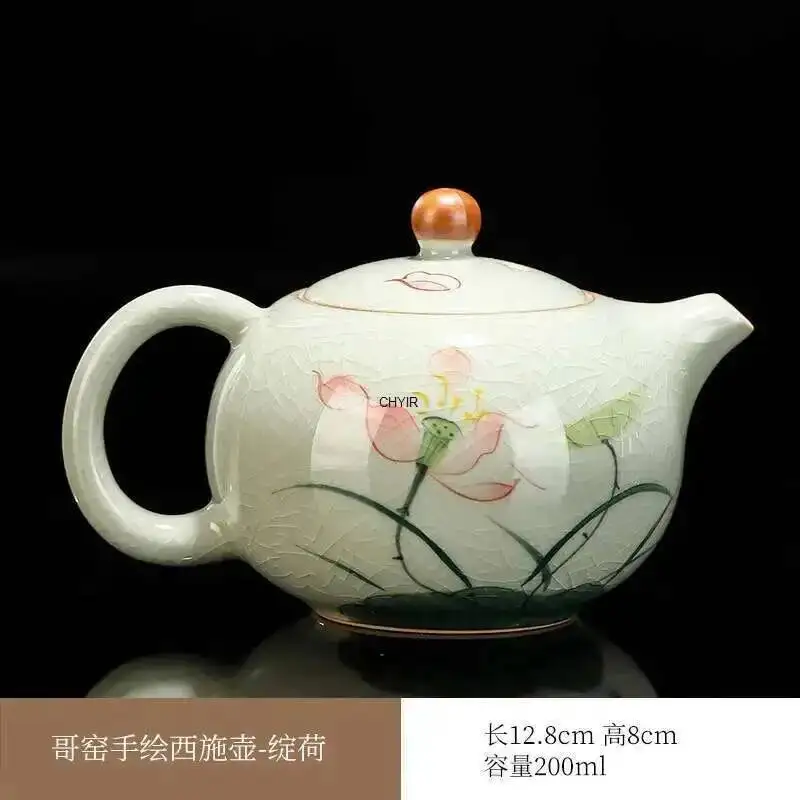 Multiple underglaze color hand-painted Ge kiln tea pots, ceramic ice cracked glaze single pot, Xi Shi pot, Kung Fu tea set tea
