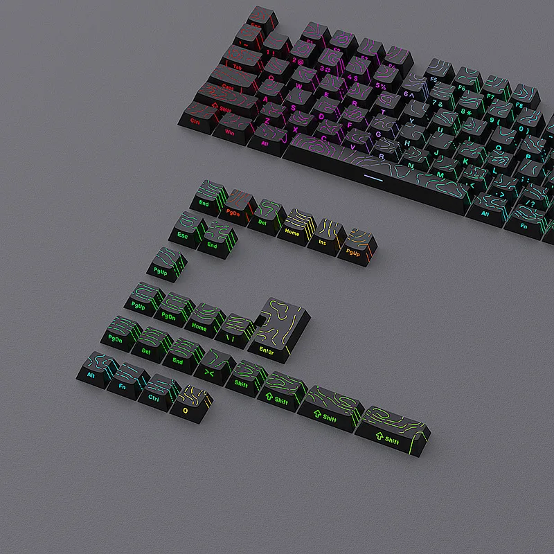 Stock Black Iso 4.0 Keycaps Original Height 130 Keys Dual Color Full Set Crack Glow Keyboard Accessories Computer Office