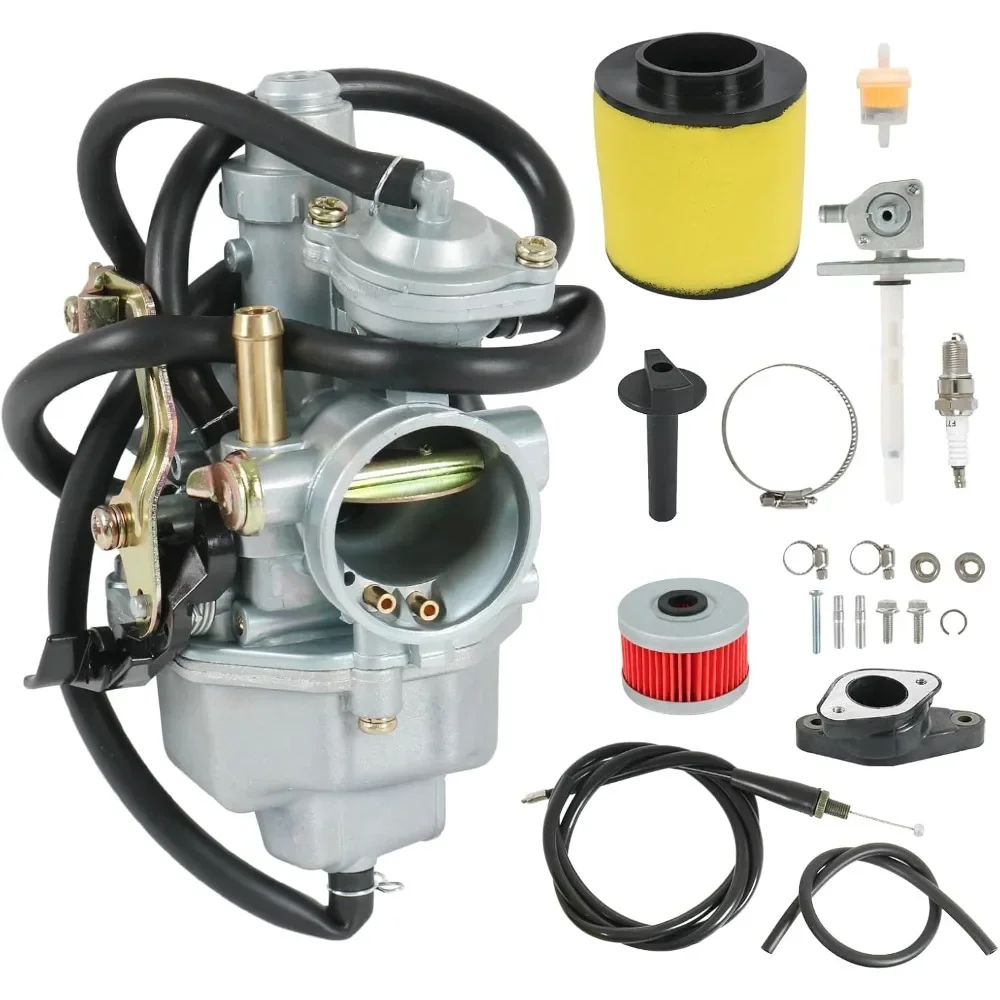 TRX250 Carburetor Replacement For Hon-da 1997-2001 TRX250TE TRX250TM 2002-2007 Oil Filter, Air Filter, Fuel Valve Petcock Kit