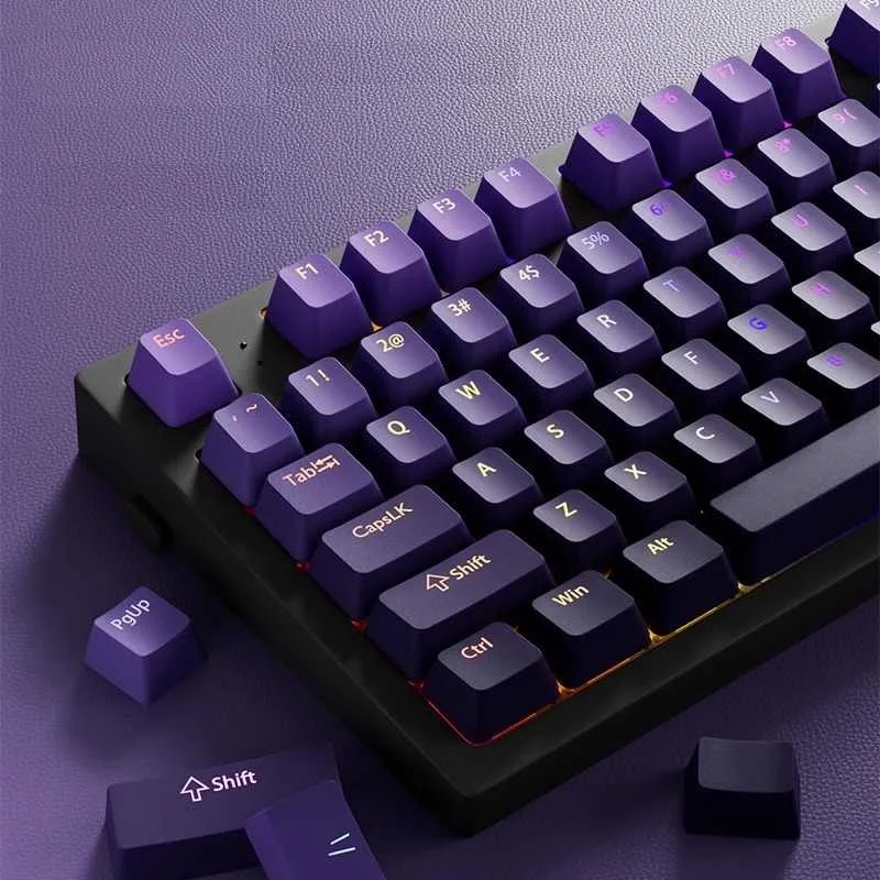 Neue 132+ RGB-Tastenkappen mit Farbverlauf und Hintergrundbeleuchtung für mechanische Cherry MX Switch Gaming-Tastaturen, OEM-Profil, PBT-Tastenkappen, ISO-Layout-Tastenkappen