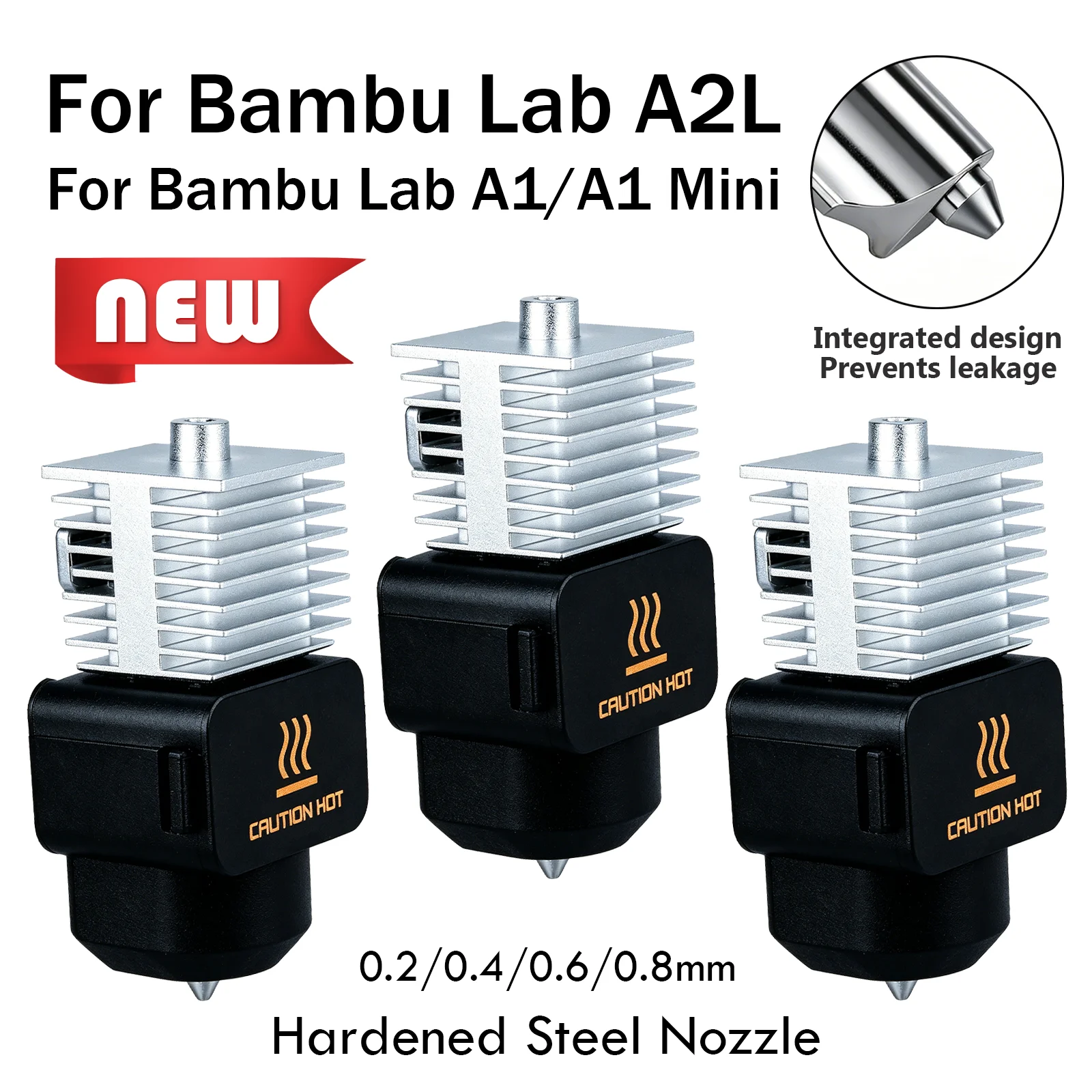 

Upgraded Hotend Kit For Bamb Lab A2L Fast Speed Hot End Assembly 0.2mm/0.4mm/0.6/0.8 Hardened steel Nozzle A2L 3D Printer Part