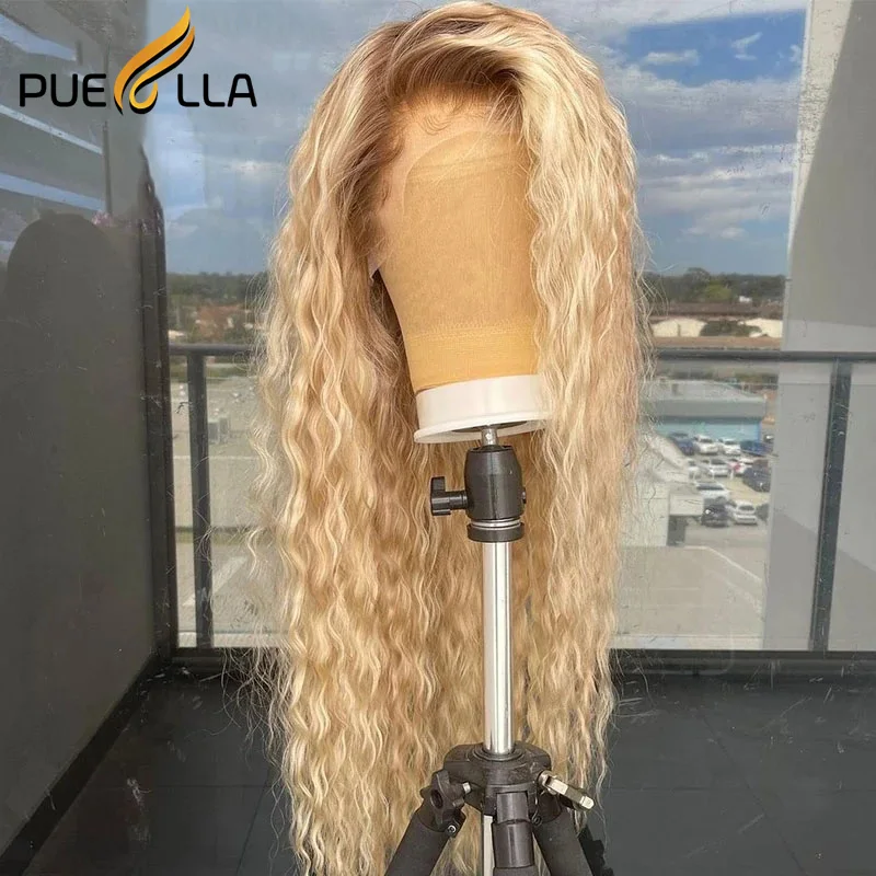 13X4 Lace Frontale Human Hair T4 613 Blonde Water Wave Brazilian Hair Lace Front Pruik Transparant Goud Blonde 4X4 Sluiting Pruik