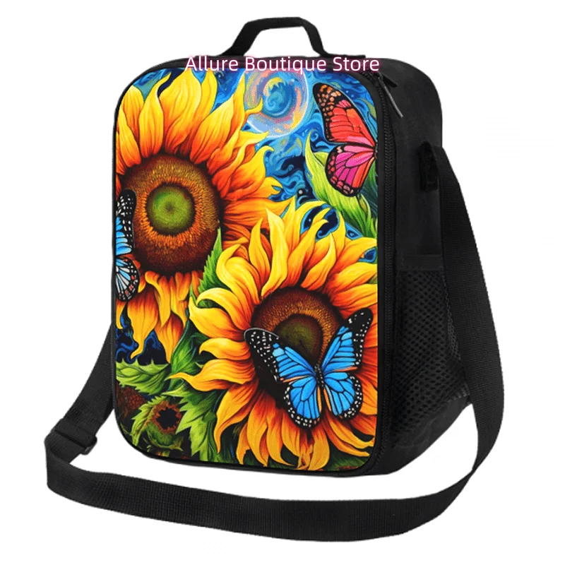 Insulated Lunch Bag Featuring Van Gogh'S Sunflower And Butterfly Design, Perfect for Women. It'S a Leakproof Thermal Cooler Idea