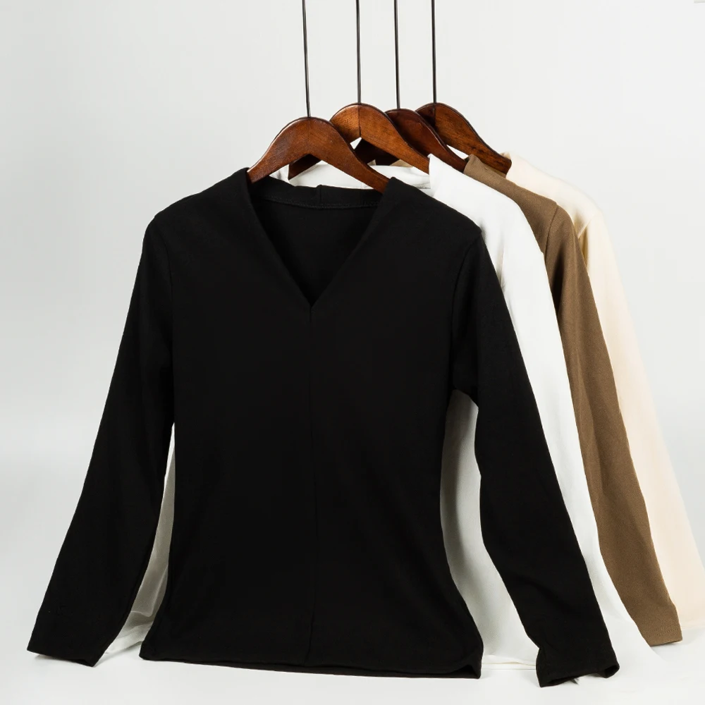 

Women's High ElasticityThermal Shirt-Flattering V-Neck Slimming Tee, Moisture-Wicking Base Layer, Airy Comfort Solid Color Tops