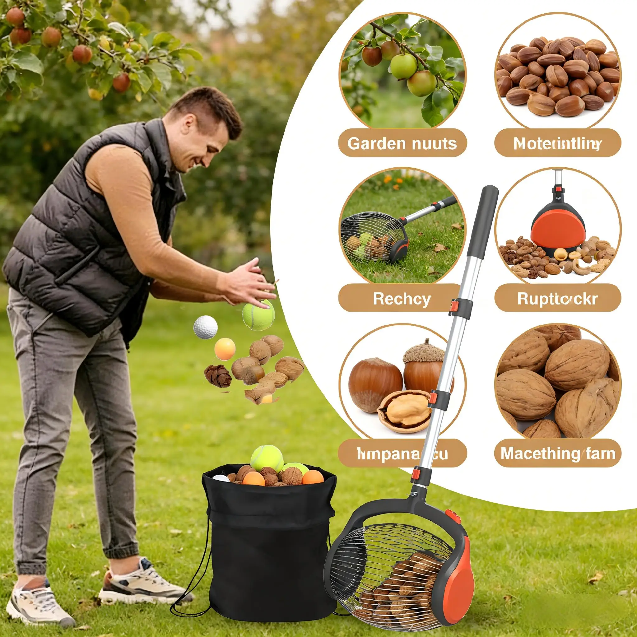 Nut Gatherer 26.37 To 56.3 in Rolling Nut Gatherer Scalable Aluminum Walnut Chestnut Acorn Multifunctional Garden Yard Tool view 2