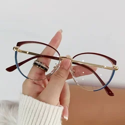 Vintage Anti Blue Light Photochromic Glasses Fashion Women Cat Eye Triangle Color Change Sunglasses Eye Protection Spectacles
