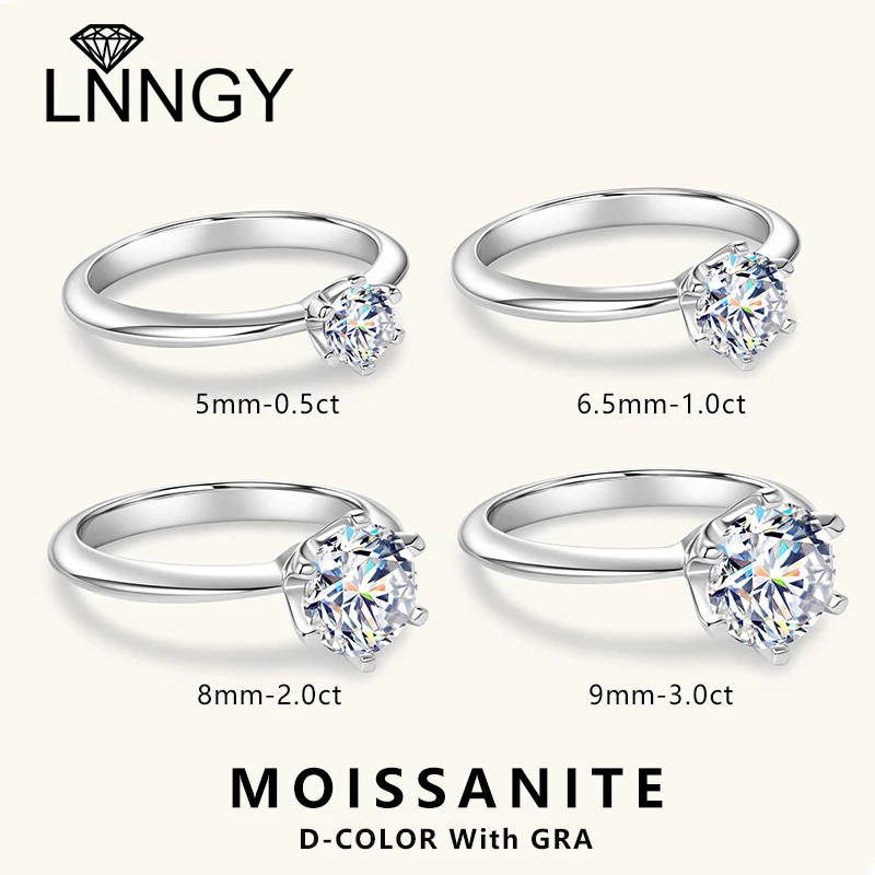 

Lnngy GRA Certified 0.5CT-3CT Solitaire Moissanite Ring 925 Sterling Silver Promise Ring for Women14K Gold Plated Finger Jewelry