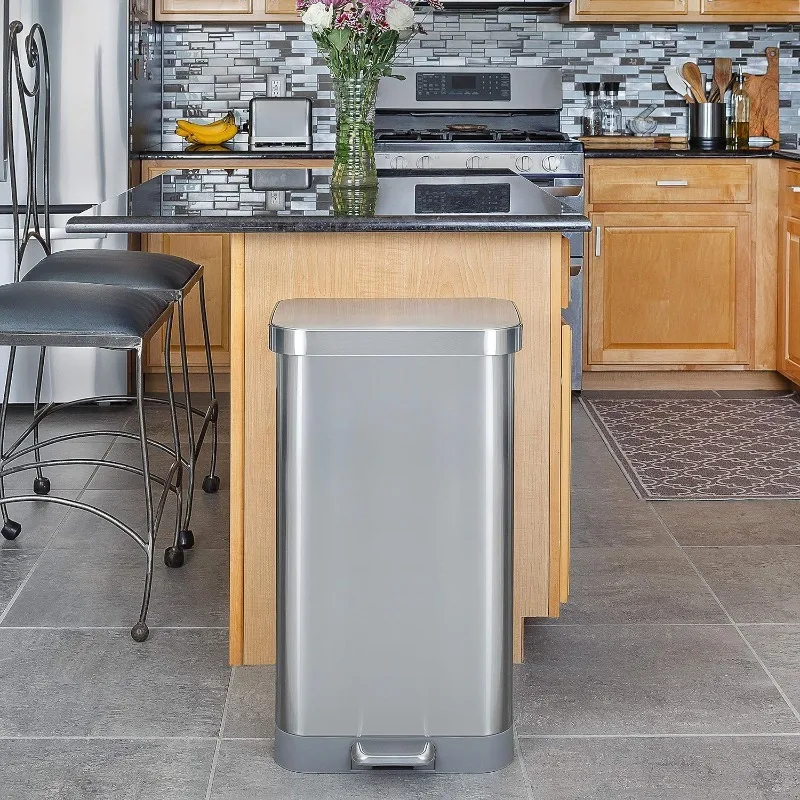 Stainless Steel Step Trash Can with Clorox Odor Protection | Large Metal Kitchen Garbage Bin with Soft Close Lid, Foot Pedal