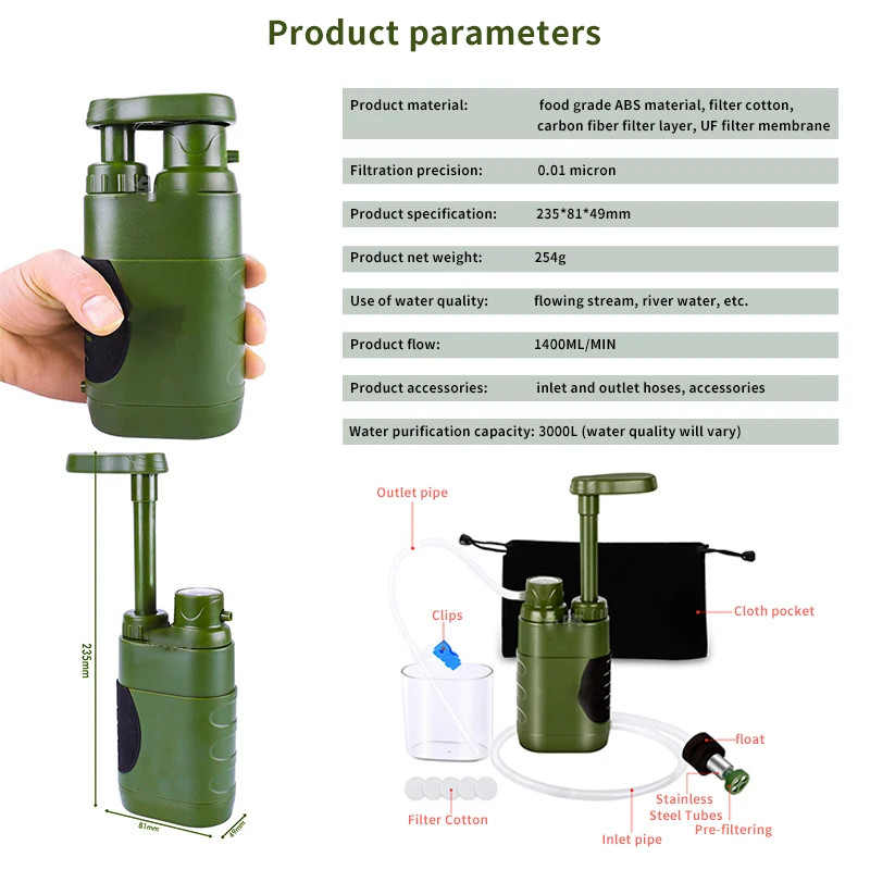 Ridge lightweight emergency survival drinking portable hand outdoor purifier camping water filter hand pump for hiking