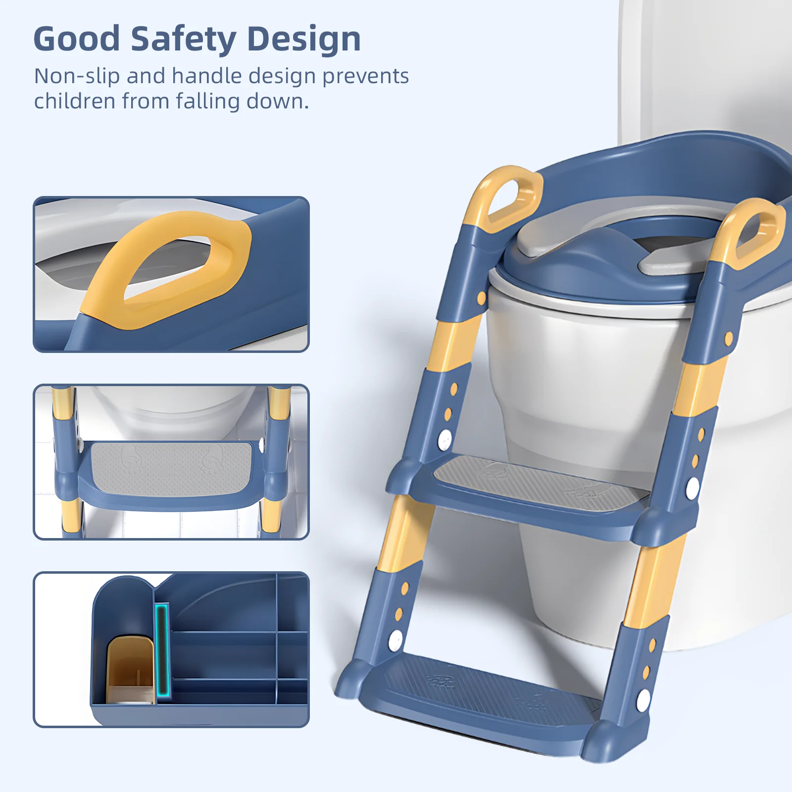 Сиденье для обучения горшку с ступенчатой лестницей, регулируемый горшок для мальчиков, противоскользящие ступени, брызговик, безопасные ручки