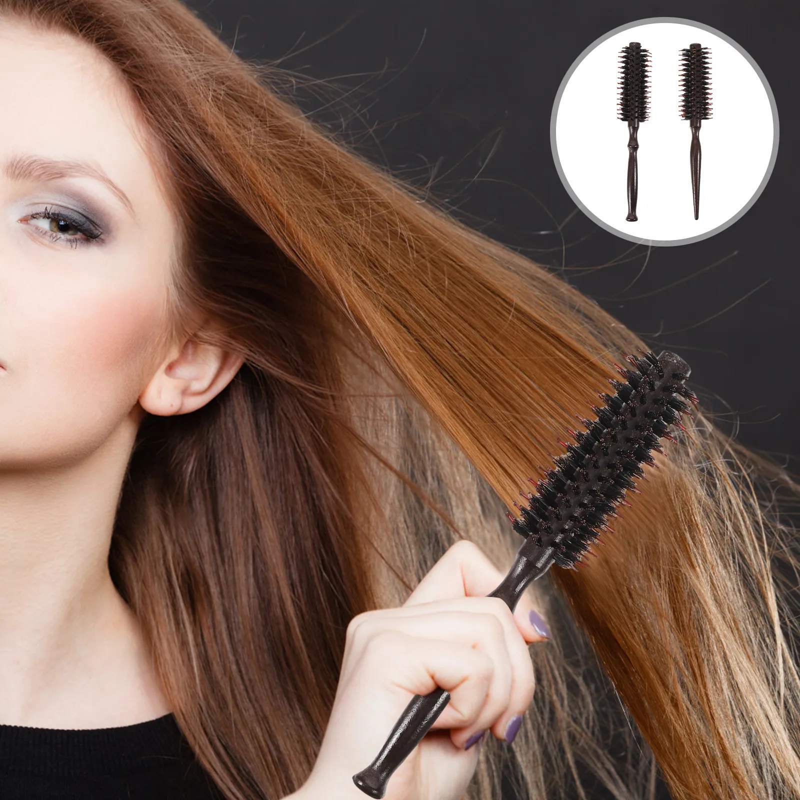 2Pcs Natural Boar Bristle Hair Brush Wooden Handle Ergonomic Grip for Hair Care Scalp Massage Tension Control Styling Comb