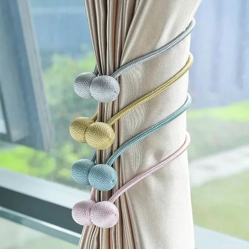 2pcs Curtain Bundling Straps, Magnetic Buckles, Tie Rope Buckles, Ring Buckles, Curtain Fasteners, and Storage Ropes.
