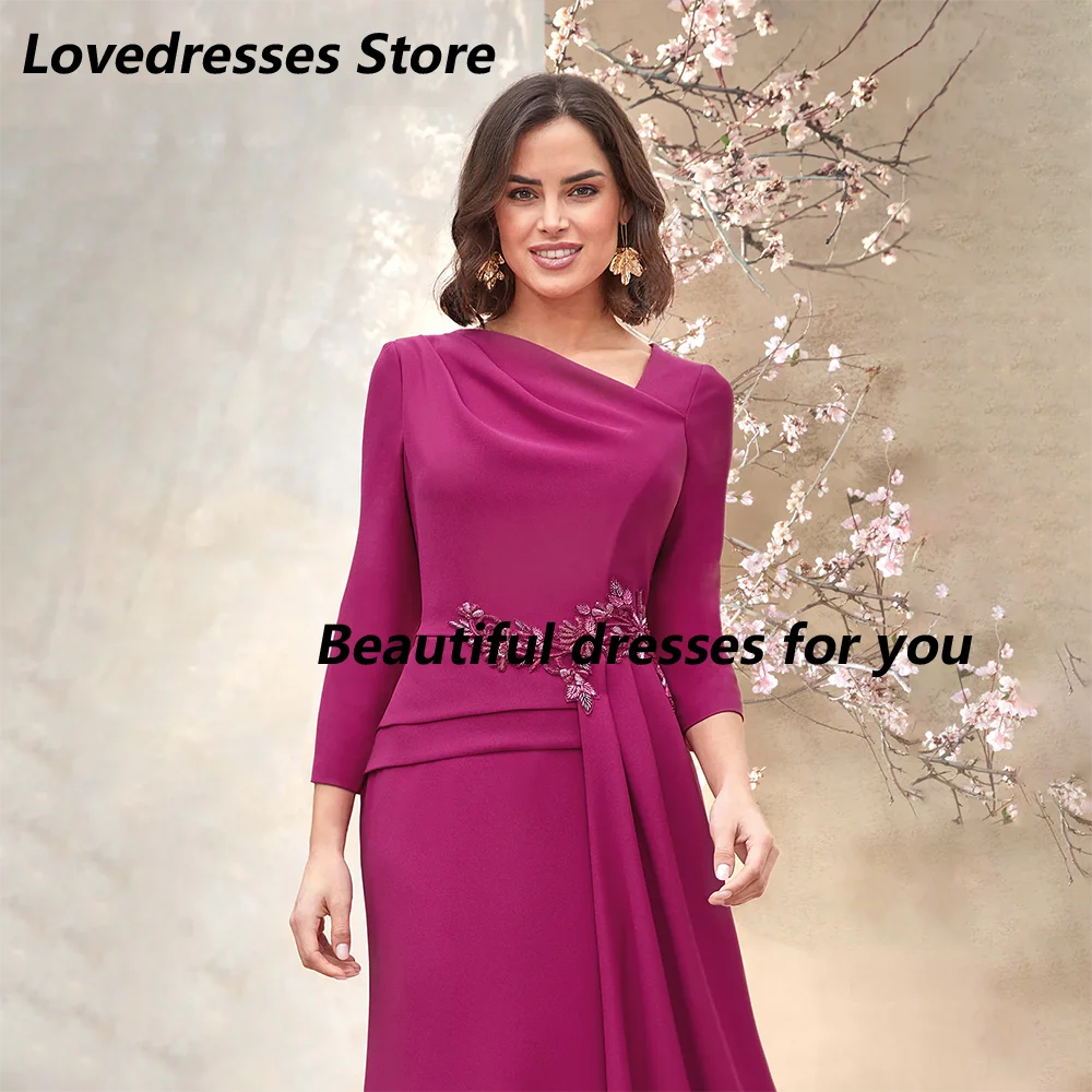 Mother of Bride Dresses for Weddings V-Neck 3/4 Sleeves Party Dress Women Mermaid Floor Length Wedding Guest Gowns Customized image 2