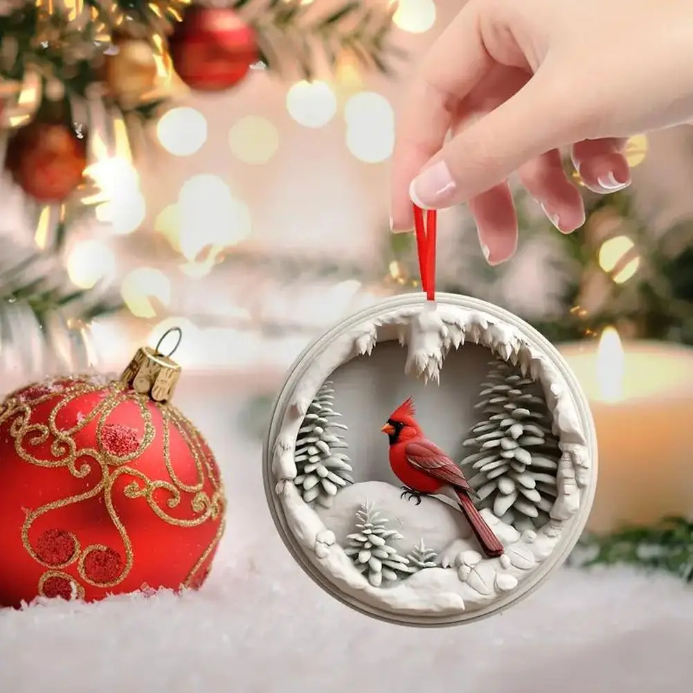 Christmas Decorations Acrylic Car Pendant Holy Flat Pendant Christmas Tree Decorations Hanging Disk Red Bird