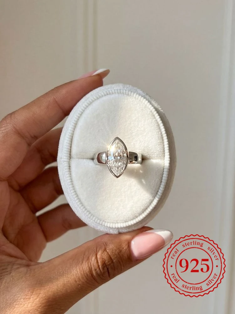 

925 Sterling Silver 6*12mm Glossy Shining Marquise Zircon Ring for Women Engagement Party Luxury High Quality Fine Jewelry