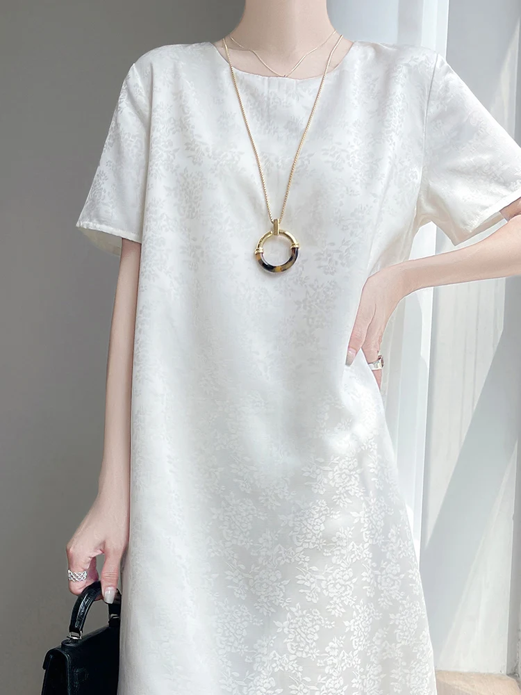 실크 드레스 여성의 느슨한 유행 중년 및 노인 뽕나무 실크 스커트 봄 여름 새로운 스타일의 A라인 드레스