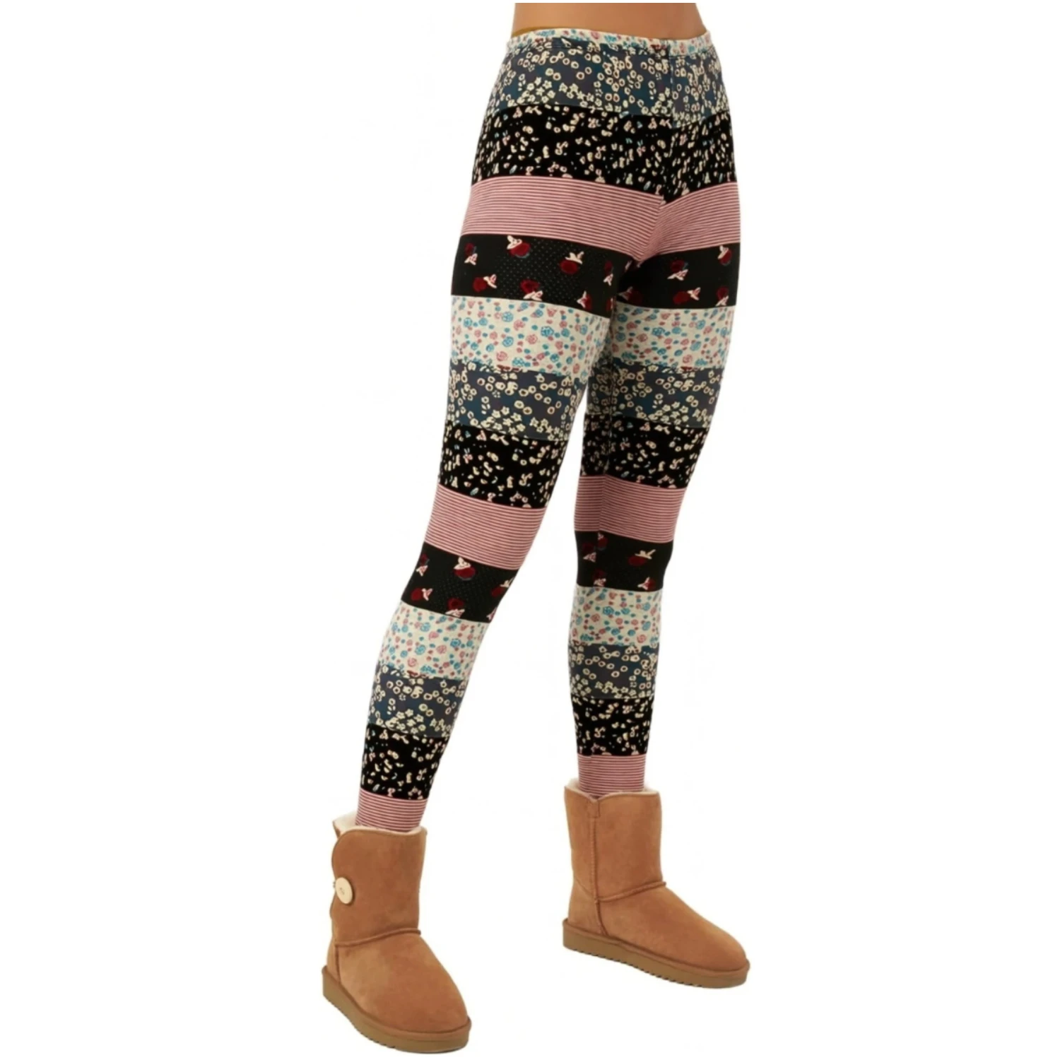Women Floral Patchwork Printed Leggings Striped Color Block Skinny Trousers Casual Pants