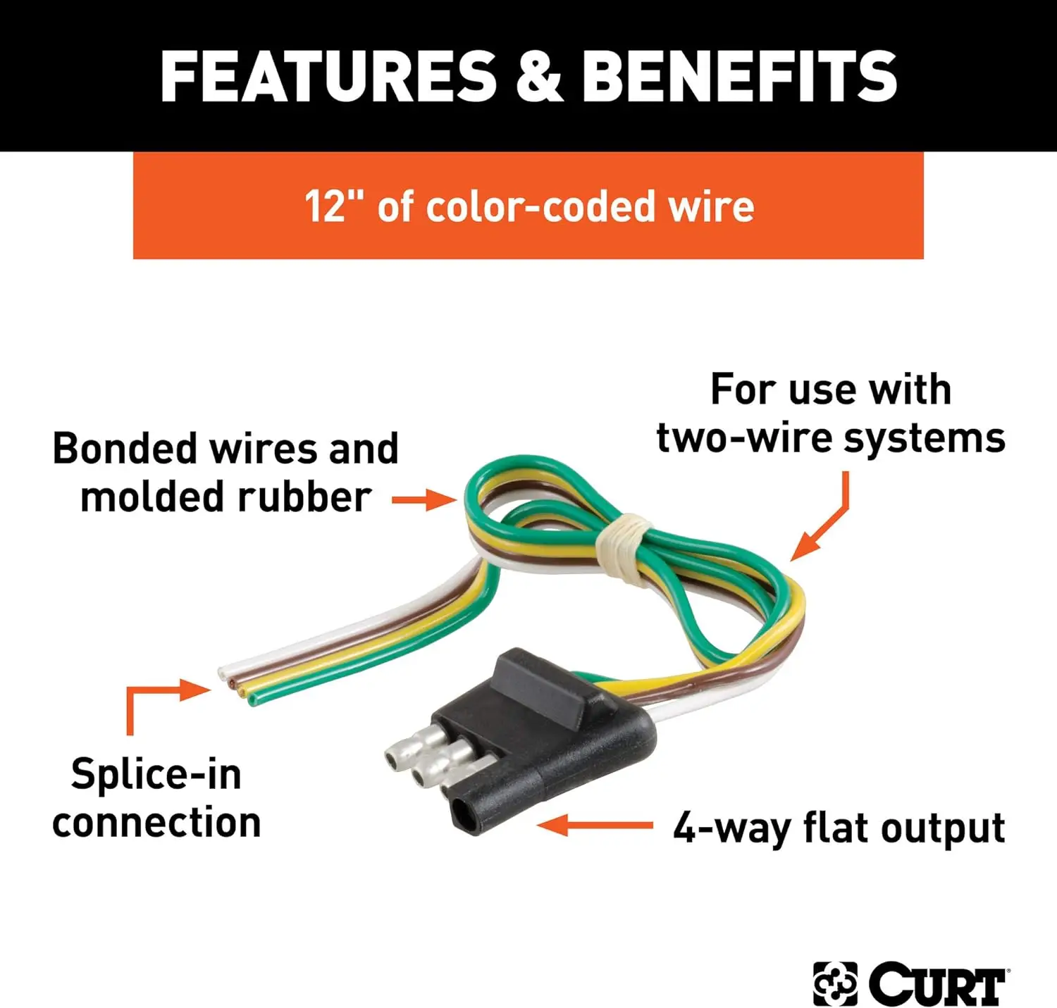 58031 Trailer-Side 4-Pin Flat Wiring Harness with 12-Inch Wires